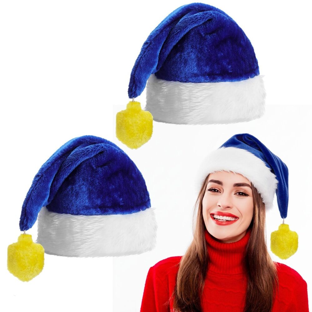 6619 2 Pcs Christmas Santa Hats for Adults Novelty Hanukkah Hats Plush